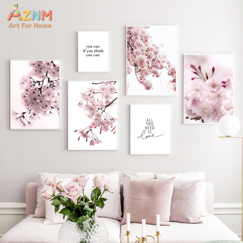 Photography Quotes Inspirational - AZNM roze kersenbloesem canvas wandkunst, bloemenfotografie