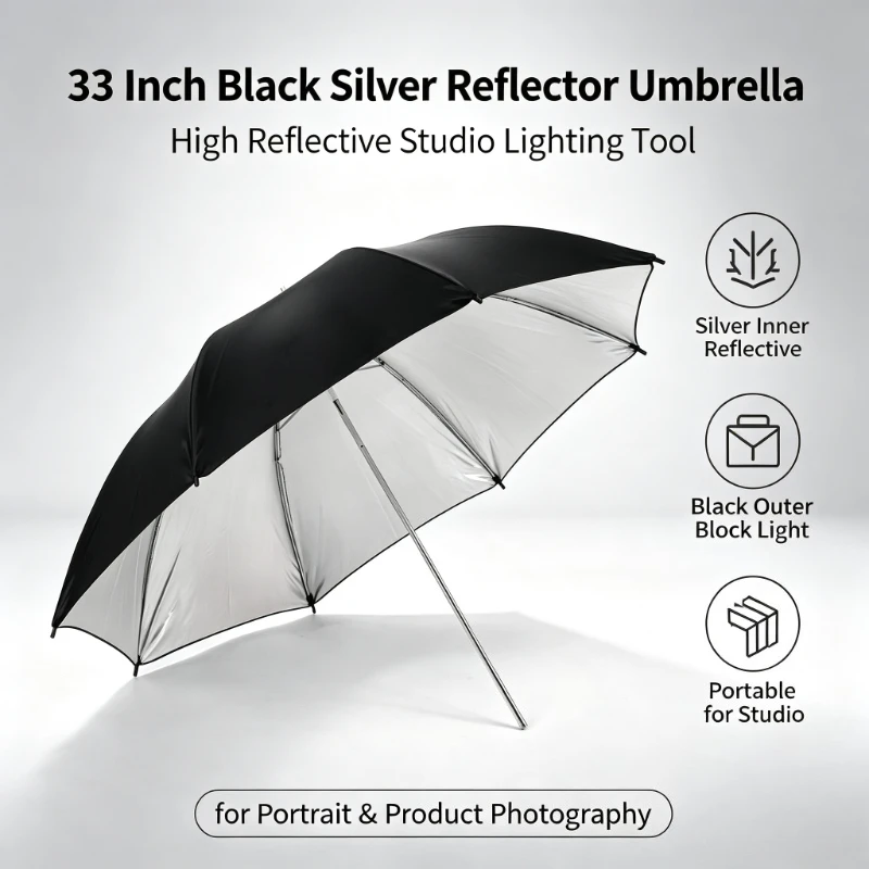 Photography Umbrella - 2026 Zwarte Duurzame 33-inch Reflecterende Paraplu
