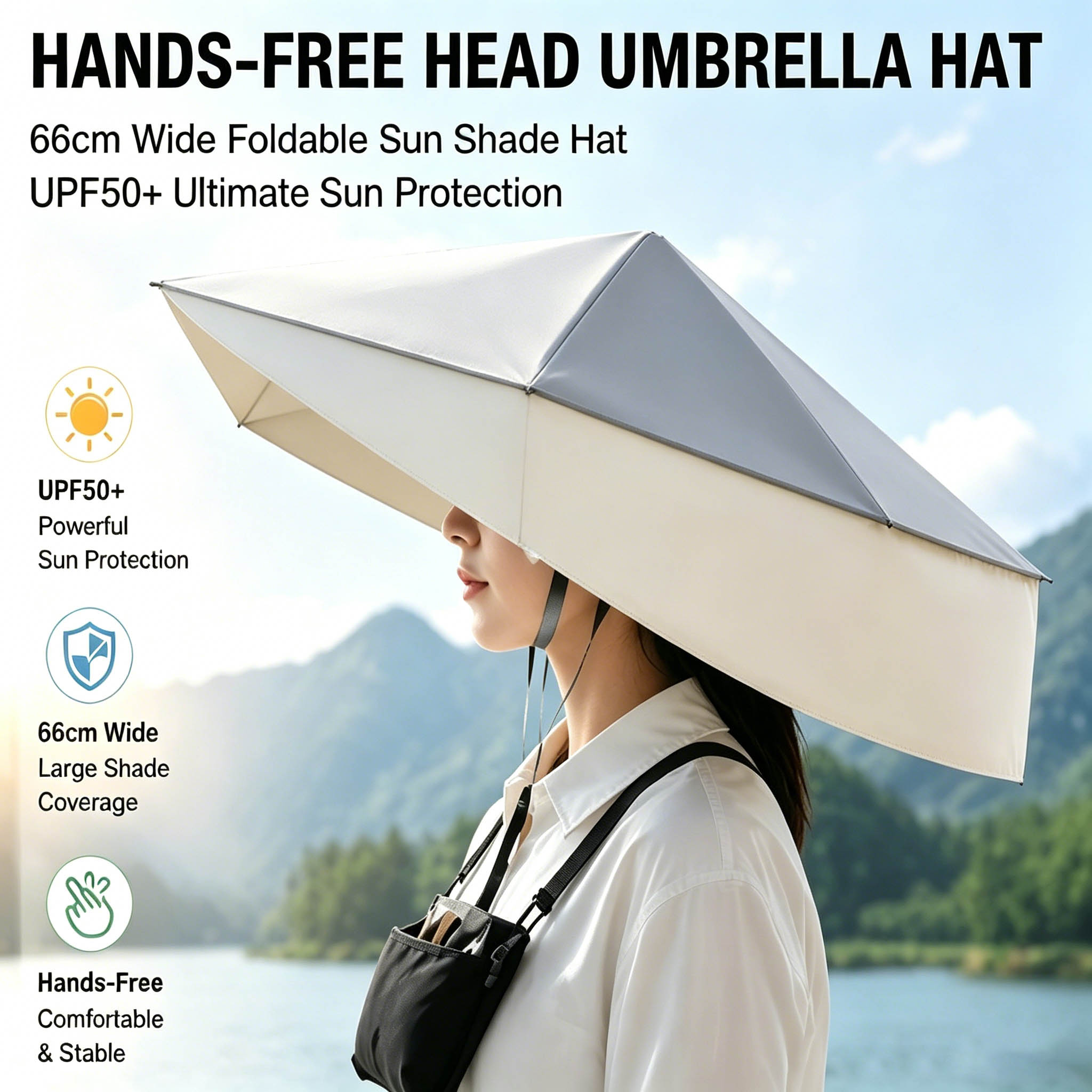 Photography Umbrella - UPF50 + Opvouwbare handsfree hoofdparapluhoed 66